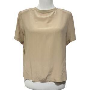 Westbound Y2K Silk Top Blouse Beige Boxy  Vintage Short Sleeve Women’s Sz L